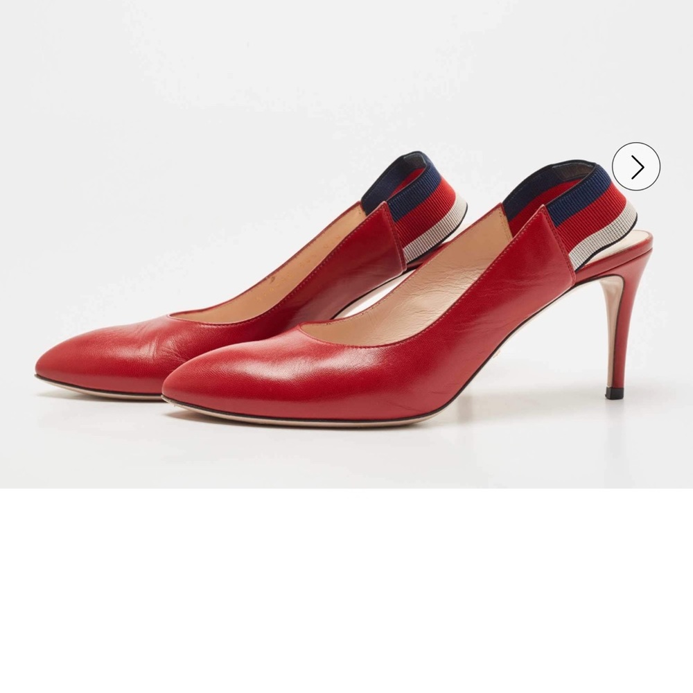 Pre❤️ Gucci Sylvie Web Accent Leather Slingback Pumps